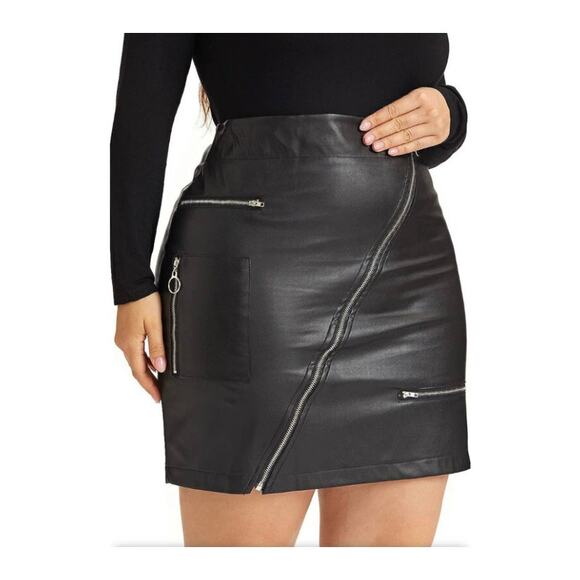 Faux Leather Mini Skirt With Zippers- Size 24 - Picture 2 of 7